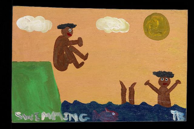 Tim Brown | Swimming, acrylic on panel, 29.2 x 43.5 cm, signed l.r. with initials