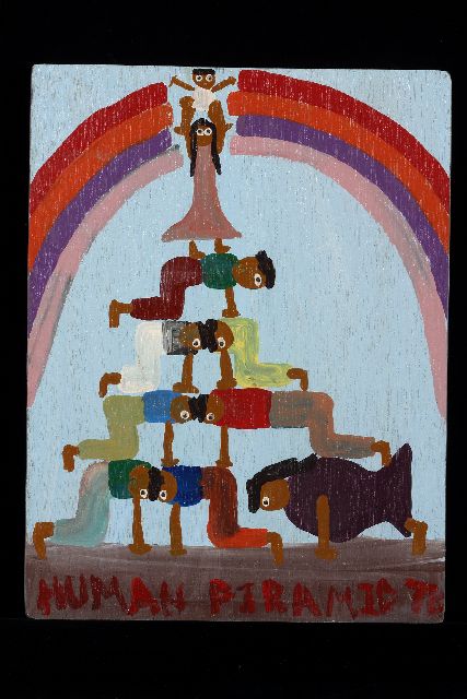 Tim Brown | Human piramid, acrylic on panel, 43.2 x 32.7 cm, signed l.r. with initials