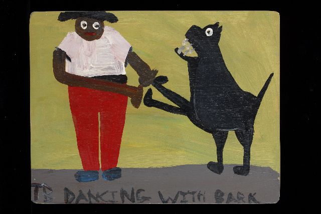 Tim Brown | Dancing with bark, acrylic on panel, 35.2 x 45.3 cm, signed l.r. with initials