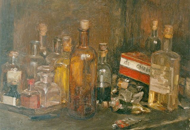 Luijt A.M.  | Painter's equipment, oil on panel 27.0 x 36.1 cm, signed l.l.