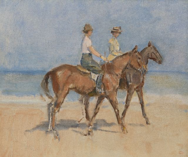 Isaac Israels | Amazons riding on the beach of Scheveningen, oil on canvas, 65.5 x 78.6 cm, painted ca. 1910
