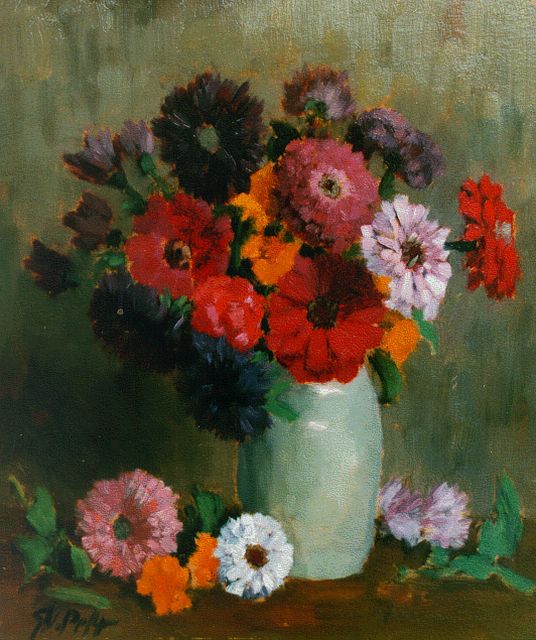 Pelt G.T.M. van | A flower still life, oil on painter's cardboard 37.1 x 31.1 cm, signed l.l.