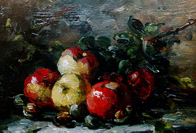 Hubert Bellis | A still life with apples, oil on panel, 12.2 x 16.0 cm, signed l.r. with monogram