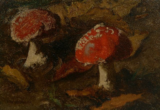 Marie Wandscheer | Fly agarics, oil on panel, 17.4 x 24.9 cm, signed l.l.