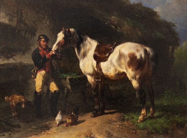 Wouterus Verschuur | Postilion with his horse, oil on panel, 19.5 x 26.1 cm, signed l.l.