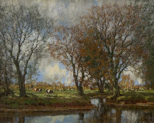 Arnold Marc Gorter | Cows at the Vordense Beek, oil on canvas, 39.9 x 50.2 cm, signed l.r. and without frame