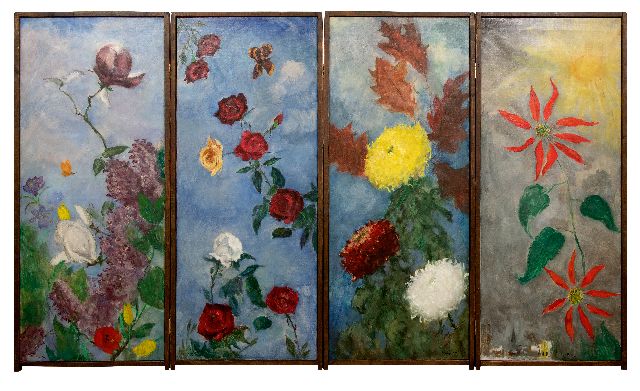 Piet van Wijngaerdt | 4-piece room divider: the four seasons, oil on canvas, 145.0 x 61.2 cm, signed l.l., l.r. and l.m. and total measurements: 145 x 245 cm