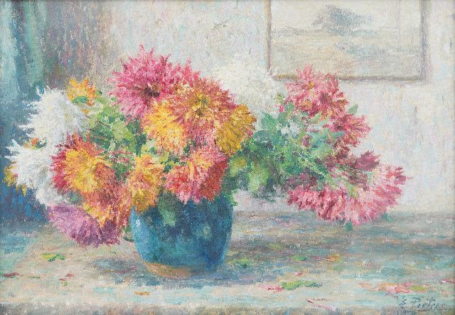 Evert Pieters | Asters in a green pot, oil on canvas, 50.1 x 71.1 cm, signed l.r.