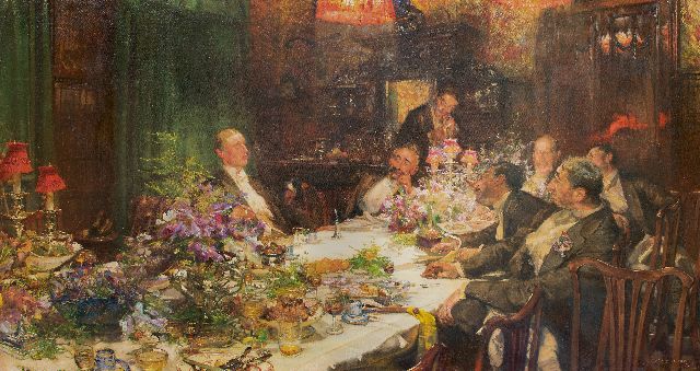 Edgar Bundy | Finance, oil on canvas, 131.8 x 245.5 cm, signed l.r. and dated 1913