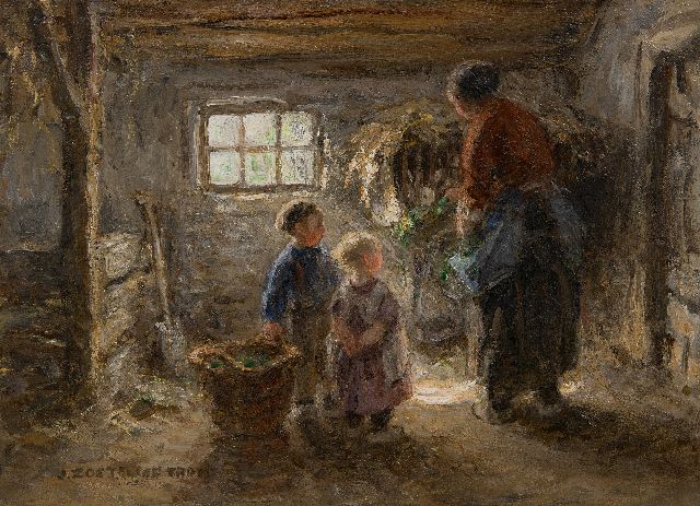 Jan Zoetelief Tromp | Feeding the rabbit, oil on canvas, 25.7 x 34.0 cm, signed l.l.