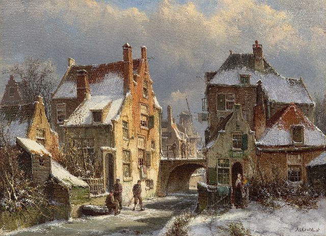 Willem Koekkoek | Dutch cityscape in winter, oil on canvas, 44.3 x 60.4 cm, signed l.r.