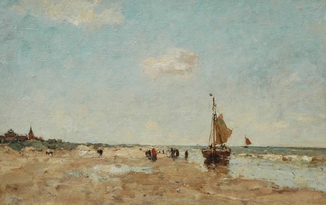 Louis Stutterheim | A fishing boat and fisherwomen on the beach of Scheveningen, oil on canvas, 35.3 x 55.1 cm