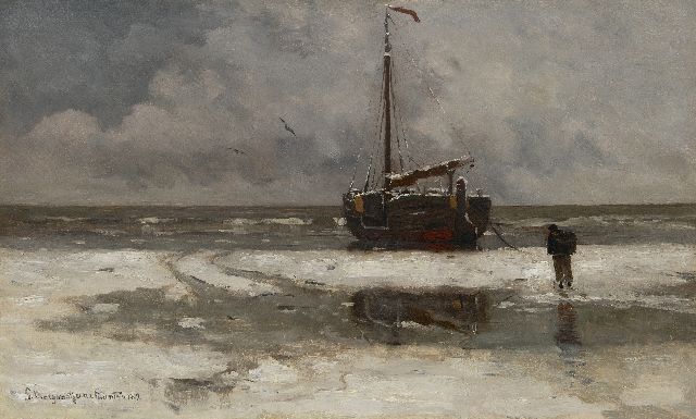 Munthe G.A.L.  | The beach in winter, Katwijk, oil on canvas 43.4 x 71.3 cm, signed l.l. and dated 1902, without frame