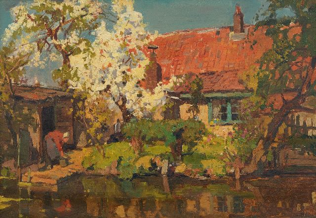Ben Viegers | Farmyard on the water, oil on canvas, 37.3 x 52.3 cm, signed l.r.