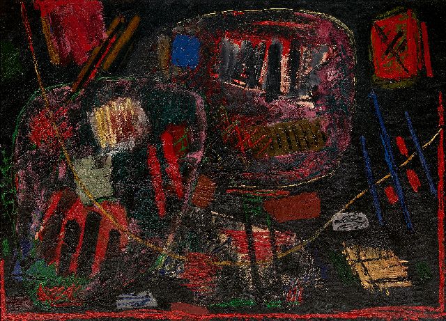 Willem Hussem | Untitled, oil on burlap, 95.1 x 130.0 cm, signed l.r. with initials and dated '58