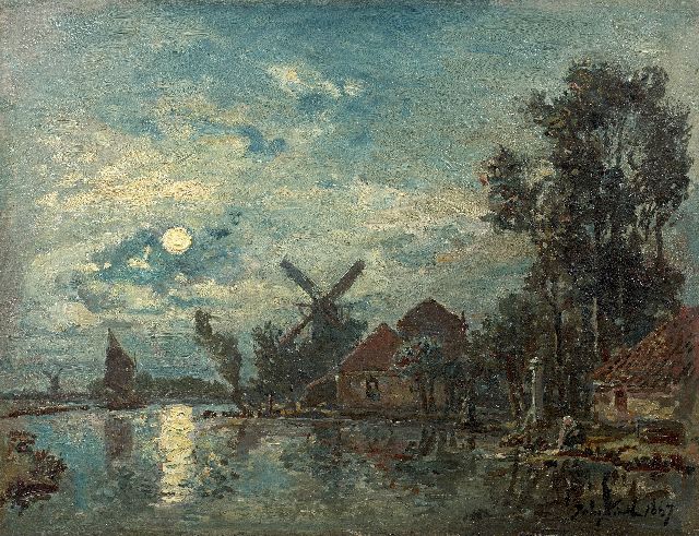 Johan Barthold Jongkind | Moonlight effect on the estuary, Holland, oil on canvas, 33.0 x 43.0 cm, signed l.r. and dated 1867