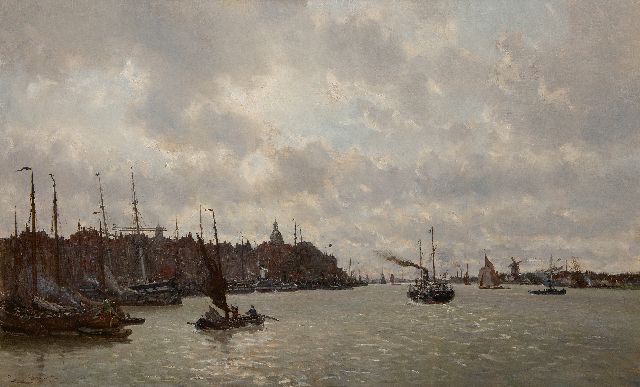 Louis Apol | A view of Dordrecht across the river Merwede, oil on canvas, 91.3 x 147.0 cm, signed l.l. and dated '82