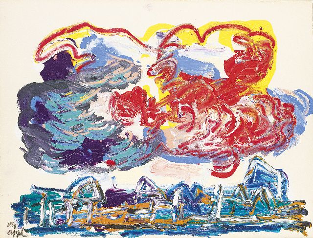 Karel Appel | City with clouds, acrylic on paper, 56.5 x 76.0 cm, signed l.l. and dated '84