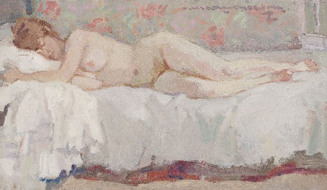 Boer H. de | Reclining nude, oil on canvas 30.7 x 51.5 cm, signed u.r.