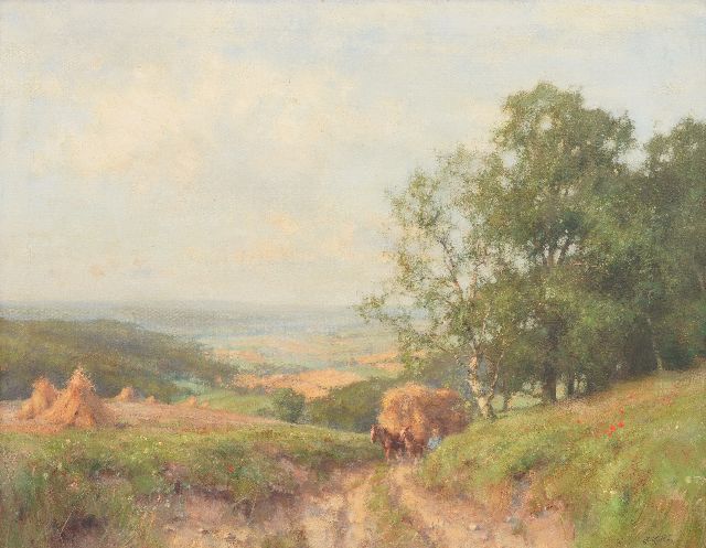 Jan Holtrup | Hilly landscape with hay cart, oil on canvas, 70.2 x 90.2 cm, signed l.r. and without frame