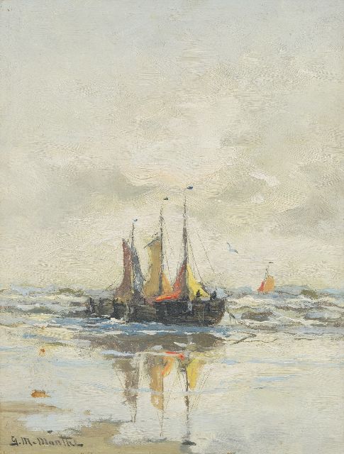 Morgenstjerne Munthe | Three fishing ships in the surf, oil on panel, 24.5 x 18.7 cm, signed l.l.