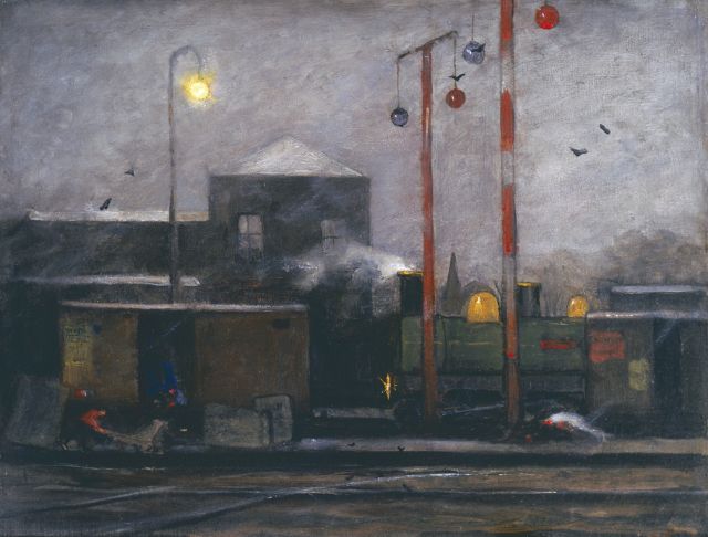 Eduard karsen | A railroad yard, oil on canvas, 34.5 x 45.5 cm, signed l.r.
