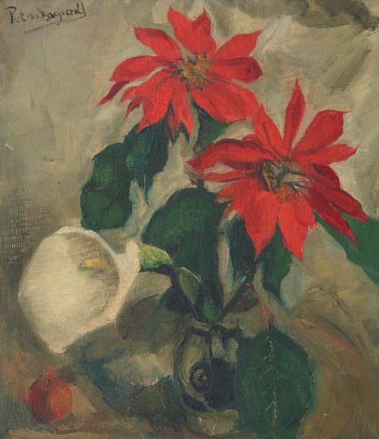 Piet van Wijngaerdt | Poinsettias with Calla Lilies., oil on canvas, 78.0 x 68.2 cm, signed u.l.