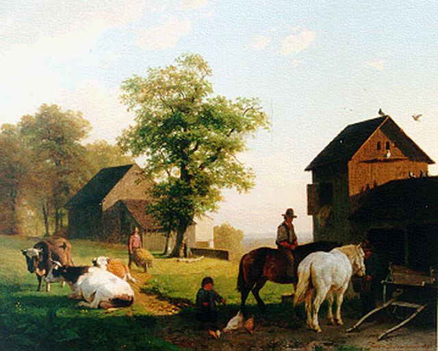 Tjarda van Starckenborgh Stachouwer J.N.  | A farmyard with figures, oil on canvas 63.6 x 76.5 cm, signed l.r. and dated 1857