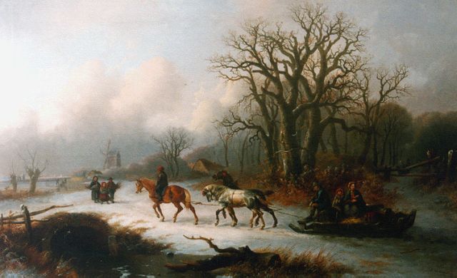 Alexis de Leeuw | A winter landscape with figures gathering wood, oil on canvas, 78.5 x 126.7 cm, signed l.r. and dated 1865