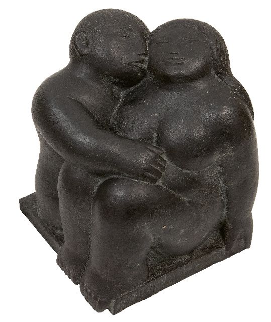 Jan Meefout | Couple, bronze, 33.5 x 27.0 cm, dated on the back of the base 1975