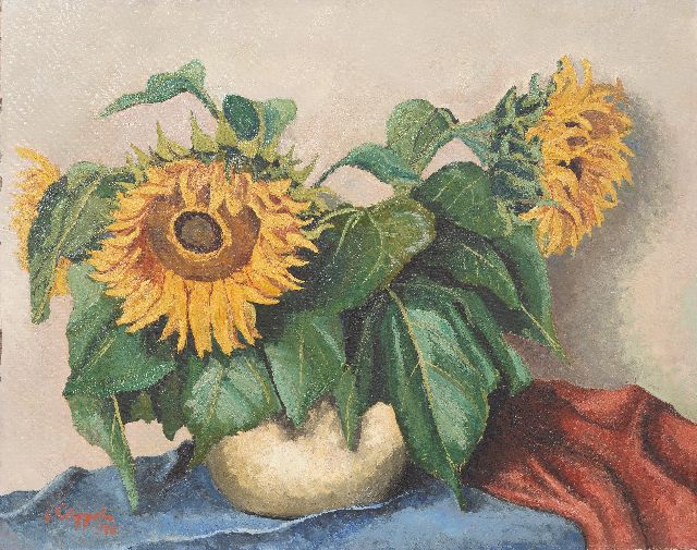 Karel Appel | Still life with sunflowers, oil on paper on canvas laid down on panel, 71.0 x 90.0 cm, signed l.r. and dated '40 SOLD