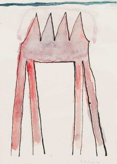 Klaas Gubbels | Red table, ink and watercolour on paper, 14.8 x 10.5 cm, signed l.r. and dated '75