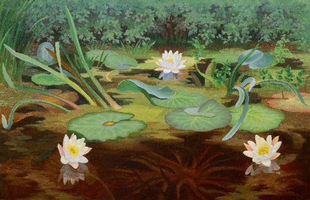 Dirk Smorenberg | Water lilies, oil on canvas, 65.4 x 100.5 cm, signed l.r.