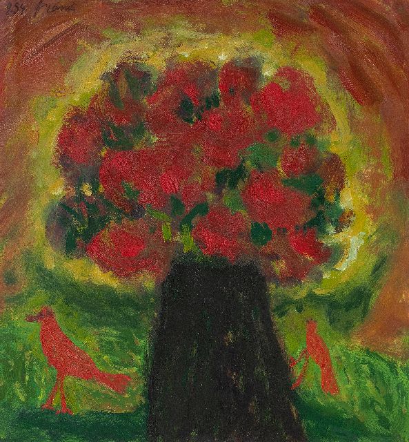 Eugène Brands | Zwarte vaas (Black vase), gouache and oil on paper, 28.9 x 27.0 cm, signed u.l. and dated 9.54