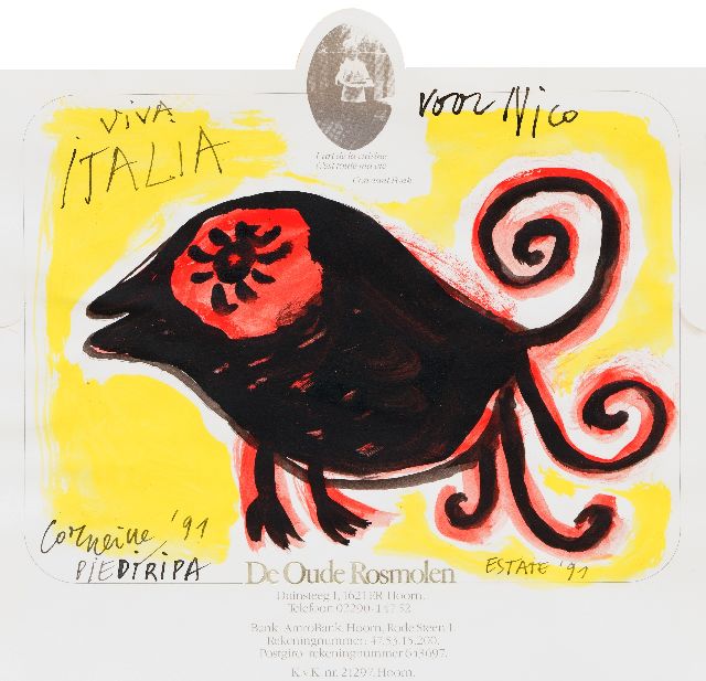 Corneille | Viva Italia, gouache on paper, 18.0 x 20.5 cm, signed l.l. and dated '91