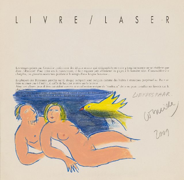 Corneille | Couple (painted on page 2 of cd-booklet Livre/Laser 'Berceuses'), gouache and chalk on paper, 24.9 x 25.1 cm, signed l.r. and dated 2001