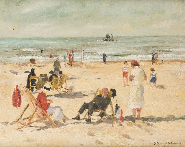 Georg Hambüchen | Beach scene in Katwijk, oil on canvas, 39.7 x 49.5 cm, signed l.r. and dated '31