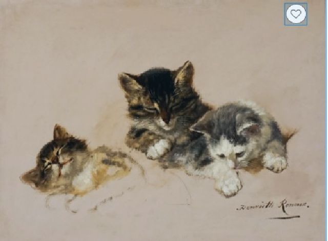 Henriette Ronner | Three sleepy kittens, oil on panel, 27.3 x 35.6 cm