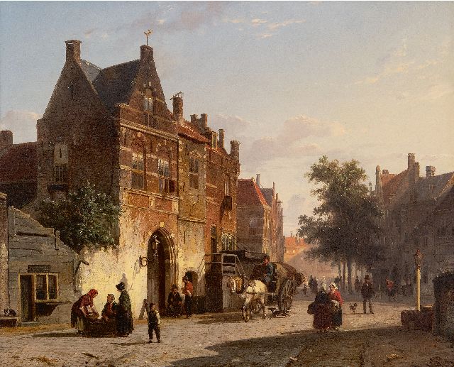 Springer C.  | Dutch cityscape with market square, oil on panel 34.2 x 42.3 cm, signed l.r. and dated '52