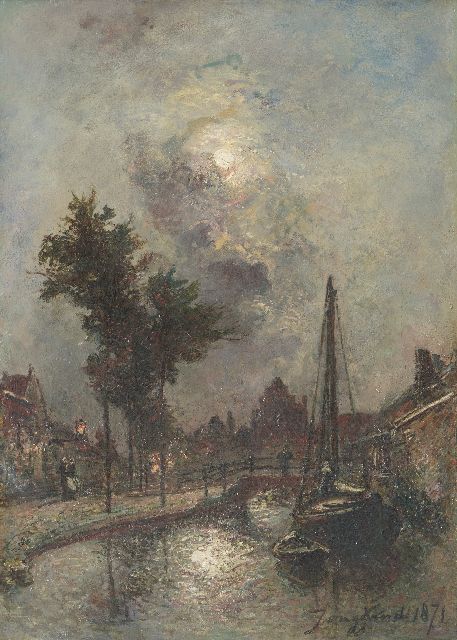 Johan Barthold Jongkind | Bridge at moonlight, Dordrecht, oil on canvas, 46.2 x 33.6 cm, signed l.r. and dated 1871