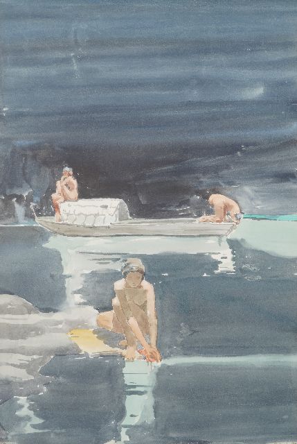 Cornelis Kloos | Three bathing ladies, watercolour on paper, 57.0 x 38.2 cm, signed l.r. and dated 1953