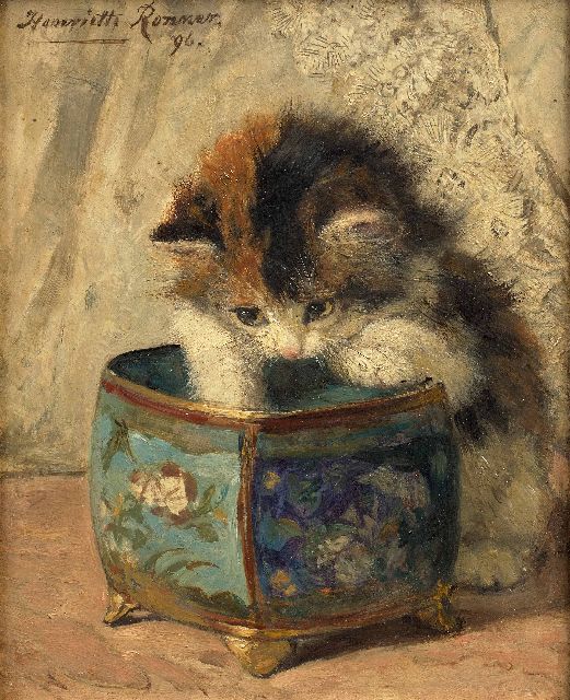 Henriette Ronner | -, oil on panel, 19.0 x 14.5 cm, signed l.l. and dated '96