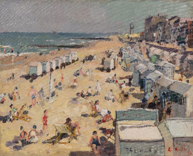 Keller A.  | Beach fun at IJmuiden, oil on canvas 40.2 x 50.3 cm, signed l.r. and dated '34