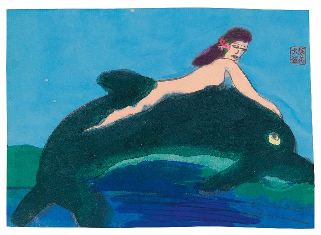 Walasse Ting | Dolphin, filt-tip pen and watercolour on paper, 11.7 x 16.3 cm, signed u.r. with the artist's stamp