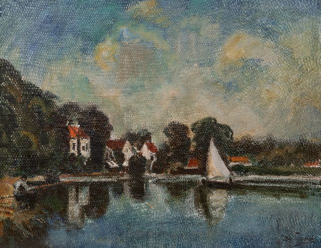 Piet van Wijngaerdt | Sailing boat on the Zuider Buiten Spaarne at Haarlem, oil on canvas, 70.5 x 90.2 cm, signed l.r. and without frame