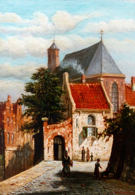 Johannes Jacobus Mittertreiner | A sunlit town, oil on panel, 19.2 x 14.2 cm, signed l.r.