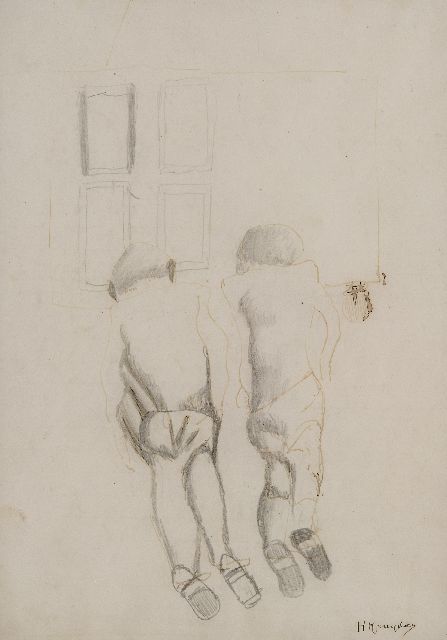 Kruyder H.J.  | Two figures, mixed media on paper 24.4 x 18.0 cm, signed l.r.
