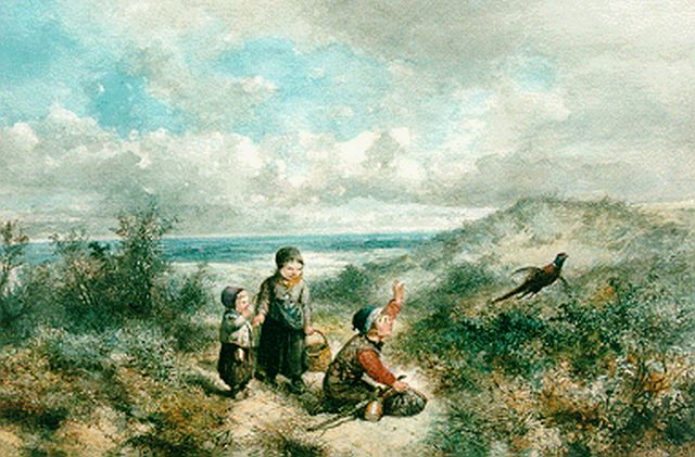 Kate J.M.H. ten | Children playing in the dunes, watercolour on paper 34.5 x 50.0 cm, signed l.r.