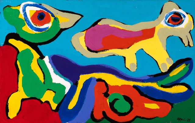 Karel Appel | Birds, acrylic on paper on canvas, 48.5 x 77.0 cm, signed l.r. and dated '73