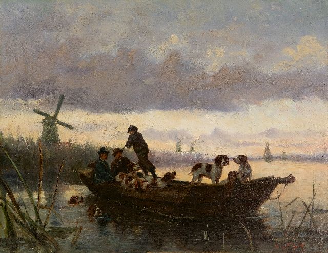 John Hulk jr. | Duck shooting, oil on panel, 31.8 x 40.0 cm, signed l.r.
